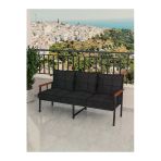 Mygusi Modern Balkon, Bahçe, Cafe, Metal Koltuk, Kanepe Üçlü - Siyah