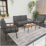 Mygusi Modern Serisi Balkon, Bahçe, Cafe - Metal Kanepe Koltuk Takımı - 2+1+1 Sehpalı - Koyu Gri