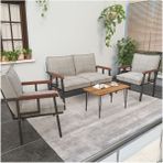 Mygusi Modern Serisi Balkon, Bahçe, Cafe - Metal Kanepe Koltuk Takımı - 2+1+1 Sehpalı - Krem