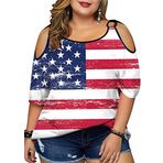 MYHALF Artı boyutu amerikan bayrağı gömlek kadın 4 Temmuz gömlek vatansever soğuk omuz T-Shirt yaz kısa kollu üstleri, Llighe Mavi, 5XL