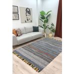 MYHOME HALI Trb-02 Iskandinav Pamuk Kilim El Dokuma Koyu Gri