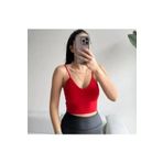 myjoshua Kadın Kırmızı Scuba Kumaş V Yaka Ip Askılı Crop Top