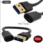 Mykablo Usb 3.1 Type-C Dişi To Usb 3.0 Erkek Kablo - 20 Cm - Siyah - USB 3.0 Erkek to USB Type-C Dişi OTG Kablo