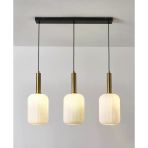 Mylights Retro Rustik Sıralı Üçlü Opal Camlı Sarkıt Masa Üstü Avize 60 Cm En