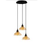 Mylights Retro Rustik Vintage Bal Camlı Üçlü Sarkıt Avize 30 Cm Taban Camlar 20 Cm