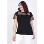 Myline Kadın T-Shirt Dantel Detaylı Kısa Kol Kayık Yaka 45427 96% Viskon - 44 - Siyah