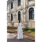 mylove Puantiyeli Straplez Saten Elbise Beyaz