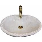 Mym Beyaz Mermer Antik Dizayn Oval Lavabo - Batarya Çıkışlı