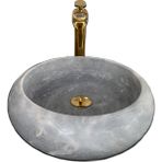 Mym Gri Mermer Beyaz Damarlı Bombeli Lavabo