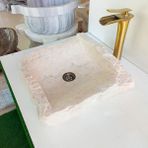 Mym Light Traverten Doğal Kare Dizayn Lavabo - Krem