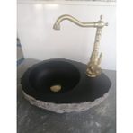 Mym Mermer Yapı Market Bazalt Kütük Batarya Çıkışlı Lavabo - Siyah