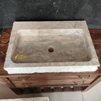 Mym Mermer Yapı Market Gümüş Traverten Natural Patlatma Köşeli Lavabo