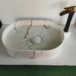 Mym Mermer Yapı Market Menekşe Mermer Gizli Giderli Oval Lavabo - Beyaz
