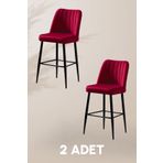 MYMASSA Ada Bar Sandalye - Babyface Bordo - Metal Siyah Ayak ( 2 Adet )
