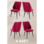 MyMassa Puffy Sandalye - Babyface Bordo - Metal Siyah Ayak (4 Adet) - Salon Sandalyesi / Mutfak Sandalyesi