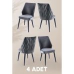 MyMassa Puffy Sandalye - Babyface Gri- Metal Siyah Ayak (4 Adet) - Salon Sandalyesi / Mutfak Sandalyesi