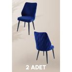 MyMassa Puffy Sandalye - Babyface Mavi - Metal Siyah Ayak (2 Adet) - Salon Sandalyesi / Mutfak Sandalyesi