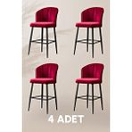Mymassa Rubi Bar Sandalye - Bordo - Siyah Metal Ayak (4 Adet)