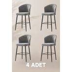 MYMASSA Rubi Bar Sandalye - Keten Gri - Siyah Metal Ayak - Bar Taburesi / Bar Sandalyesi (4 ADET)