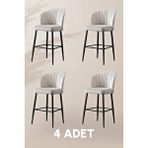 Mymassa Rubi Bar Sandalye - Krem - Siyah Metal Ayak (4 Adet)
