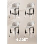 MYMASSA Rubi Bar Sandalye - Krem - Siyah Metal Ayak - Bar Taburesi / Bar Sandalyesi (4 ADET)