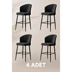 Mymassa Rubi Bar Sandalye - Siyah - Siyah Metal Ayak (4 Adet)