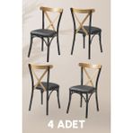MyMassa Tonet Sandalye - Deri Kumaş - Metal Iskelet - Mutfak Sandalyesi - Salon Sandalyesi ( 4 Adet ) - Siyah