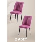 MyMassa Vento Sandalye - Jerika Pembe- Metal Siyah Ayak (2 Adet) - Salon Sandalyesi / Mutfak Sandalyesi - Gül Kurusu