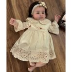 Mymio Dantel Detaylı Bebek Keten Elbise - 18 Ay - Bej