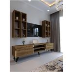 Myniture Home & Living Festival G3001-2 Ceviz - Color Gold Detaylı Minifiks Bağlantı Tv Sehpası Ve Duvar Rafı
