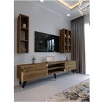 Myniture Home & Living Festival G3006-2 Ceviz - Color Gold Detaylı Minifiks Bağlantı Tv Sehpası Ve Duvar Rafı