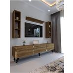 Myniture Home & Living Festival G3008-2 Ceviz - Color Gold Detaylı Minifiks Bağlantı Tv Sehpası Ve Duvar Rafı