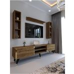 Myniture Home & Living Festival G3009-2 Ceviz - Color Gold Detaylı Minifiks Bağlantı Tv Sehpası Ve Duvar Rafı