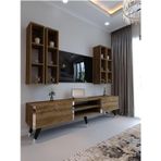 Myniture Home & Living Festival S3001-2 Ceviz - Color Silver Detaylı Minifiks Bağlantı Tv Sehpası Ve Duvar Rafı