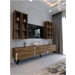 Myniture Home & Living Festival S3002-2 Ceviz - Color Silver Detaylı Minifiks Bağlantı Tv Sehpası Ve Duvar Rafı