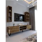 Myniture Home & Living Festival S3006-2 Ceviz - Color Silver Detaylı Minifiks Bağlantı Tv Sehpası Ve Duvar Rafı
