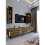 Myniture Home & Living Festival S3007-2 Ceviz - Color Silver Detaylı Minifiks Bağlantı Tv Sehpası Ve Duvar Rafı