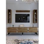 Myniture Home & Living Festival S3008-2 Ceviz - Color Silver Detaylı Minifiks Bağlantı Tv Sehpası Ve Duvar Rafı