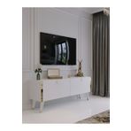 Myniture Home & Living Festival Tv Sehpası Beyaz Parlak Gold detaylı Minifiks Bağlantı Tv Ünitesi G6305-1