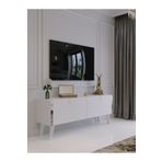 Myniture Home & Living Festival Tv Sehpası Beyaz Parlak Silver detaylı Minifiks Bağlantı Tv Ünitesi S6305-1