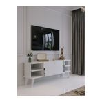 Myniture Home & Living Festival Tv Sehpası Beyaz Parlak Silver detaylı Minifiks Bağlantı Tv Ünitesi S6306-1
