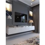 Myniture Home & Living Festival Tv Sehpası Dv-Q17-Spvc-1 Silver Beyaz Parlak Minifiks Bağlantı Duvara Monte Tv Ünitesi