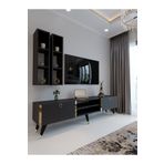 Myniture Home & Living Festival Tv Ünitesi Antrasit - Gold detaylı Minifiks Bağlantı Tv Sehpası ve Duvar Rafı G3000-4