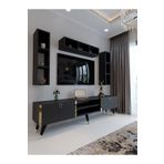 Myniture Home & Living Festival Tv Ünitesi Antrasit - Gold detaylı Minifiks Bağlantı Tv Sehpası ve Duvar Rafı G3006-4
