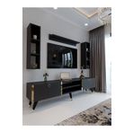 Myniture Home & Living Festival Tv Ünitesi Antrasit - Gold detaylı Minifiks Bağlantı Tv Sehpası ve Duvar Rafı G3009-4