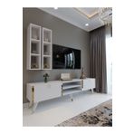 Myniture Home & Living Festival Tv Ünitesi Beyaz Parlak Gold detaylı Minifiks Bağlantı Tv Sehpası ve Duvar Rafı G3000-1