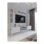 Myniture Home & Living Festival Tv Ünitesi Beyaz Parlak Gold detaylı Minifiks Bağlantı Tv Sehpası ve Duvar Rafı G3006-1
