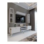 Myniture Home & Living Festival Tv Ünitesi Beyaz Parlak Gold detaylı Minifiks Bağlantı Tv Sehpası ve Duvar Rafı G3009-1
