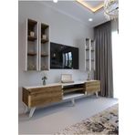 Myniture Home & Living Festival Tv Ünitesi Ceviz Beyaz Color Gold Tv Sehpası ve Duvar Rafı G3001-2-1