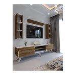Myniture Home & Living Festival Tv Ünitesi Ceviz Beyaz Color Gold Tv Sehpası ve Duvar Rafı G3009-2-1